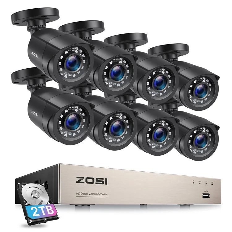 Sistema de Câmeras de Segurança ZOSI 3K Lite 8CH com HD de 2TB H.265+ 5MP 8X 1080P HD 1920TVL Câmeras CFTV - Preto / Plug AU