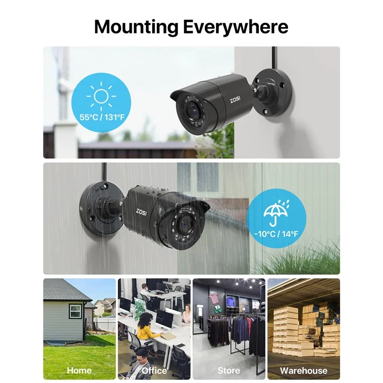 Sistema de Câmeras de Segurança ZOSI 3K Lite 8CH com HD de 2TB H.265+ 5MP 8X 1080P HD 1920TVL Câmeras CFTV - Preto / Plug AU