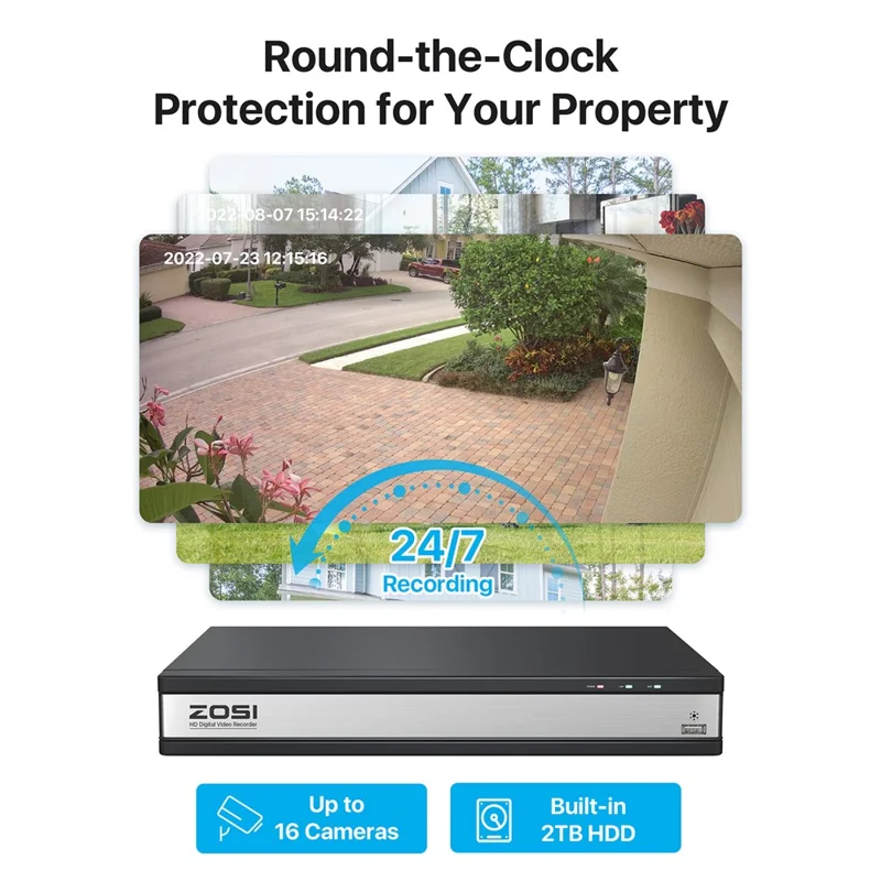 ZOSI 13K Lite 16CH Security Camera System with 2TB HDD H.265+ 5MP 16x 1080P Surveillance CCTV Camera - White  /  EU Plug