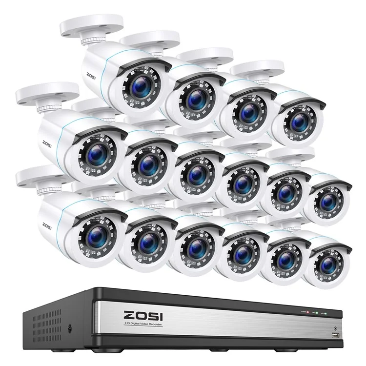 ZOSI 13K Lite 16CH Security Camera System without HDD H.265+ 5MP 16x 1080P Surveillance CCTV Camera - White  /  US Plug