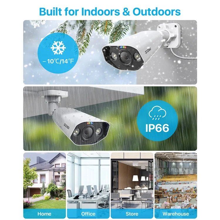 ZOSI 8CH 5MP Poe Security Camera System with 2TB HDD NVR 4pcs Night Vision IP Cameras for 24 / 7 Recording - US Plug