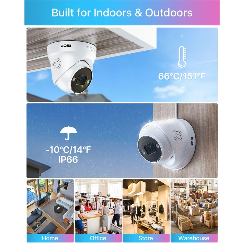 ZOSI Night Vision Security Poe Camera System 8CH NVR 8 5MP IP Cameras with 2TB HDD for 24 / 7 Home Recording - US Plug