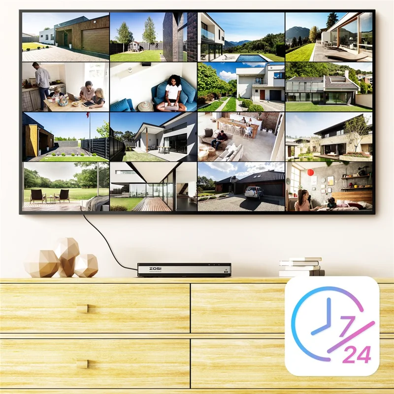 ZOSI Night Vision Security Poe Camera System 8CH NVR 8 5MP IP Cameras with 2TB HDD for 24 / 7 Home Recording - EU Plug