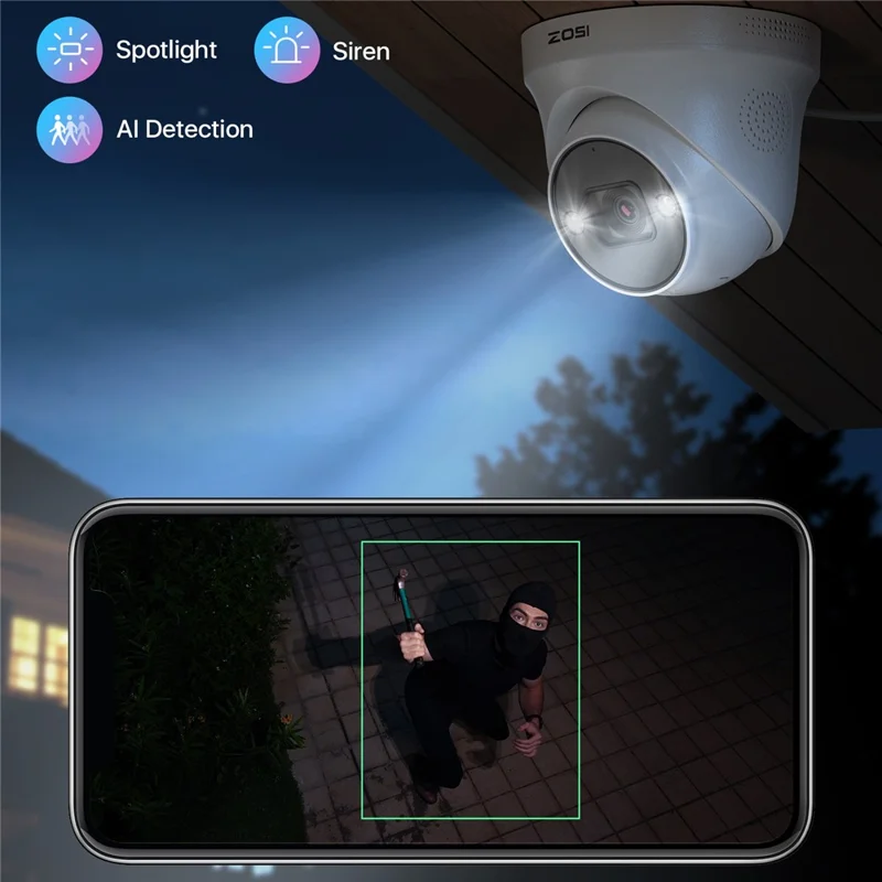 ZOSI Night Vision Security Poe Camera System 8CH NVR 8 5MP IP Cameras with 2TB HDD for 24 / 7 Home Recording - EU Plug