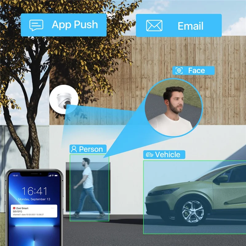 ZOSI Night Vision Security Poe Camera System 8CH NVR 8 5MP IP Cameras with 2TB HDD for 24 / 7 Home Recording - EU Plug