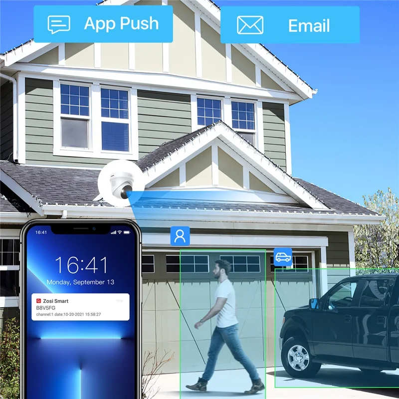 ZOSI Night Vision Security Poe Camera System 8CH NVR 8 5MP IP Cameras with 2TB HDD for 24 / 7 Home Recording - EU Plug