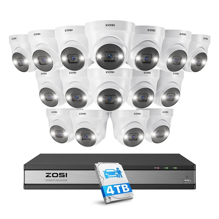 ZOSI 16CH Security Camera System 16 5MP Outdoor Poe Cameras Two Way Audio Night Vision 16-Port NVR with 4TB HDD - US Plug