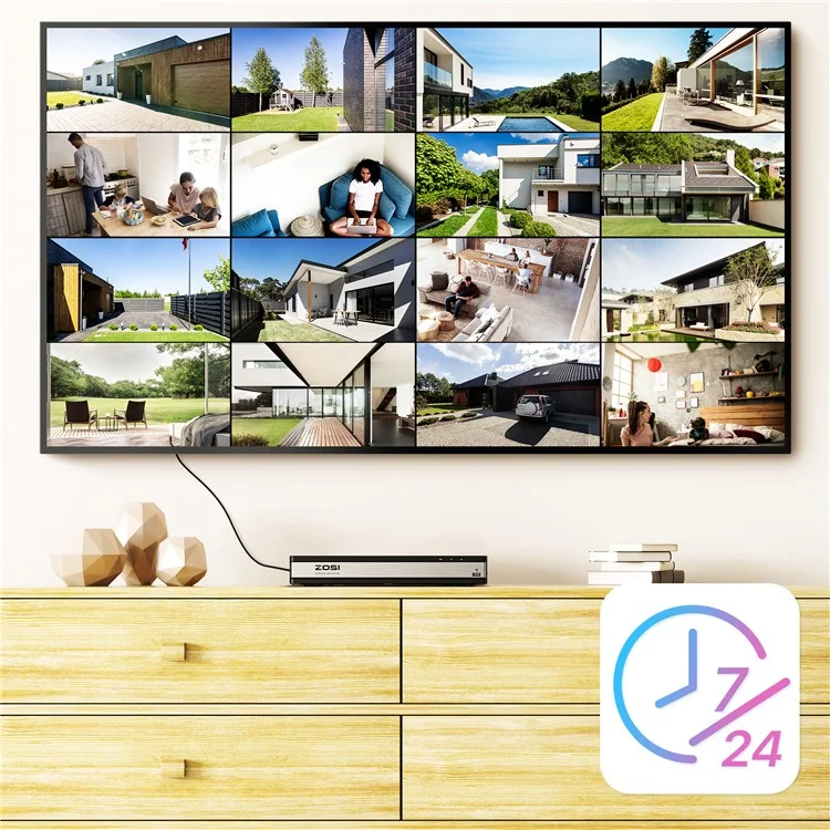 ZOSI 16CH Security Camera System 16 5MP Outdoor Poe Cameras Two Way Audio Night Vision 16-Port NVR with 4TB HDD - US Plug