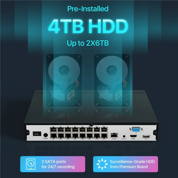 ZOSI 16CH 4K Poe Security Camera System 16 Port 8MP NVR with 4TB HDD 16x Outdoor IP Dome Cameras - US Plug