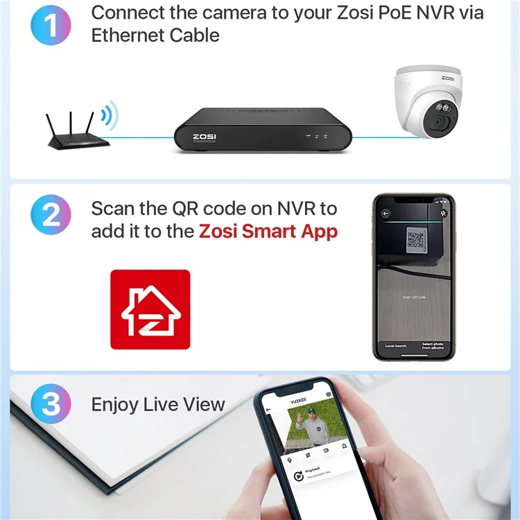 ZOSI C220 8CH 4MP QHD 2.5K PoE Security Camera System 8CH 5MP 3K NVR with 2TB HDD for 24 / 7 Record 4 x 4MP Dome IP Camera - UK Plug