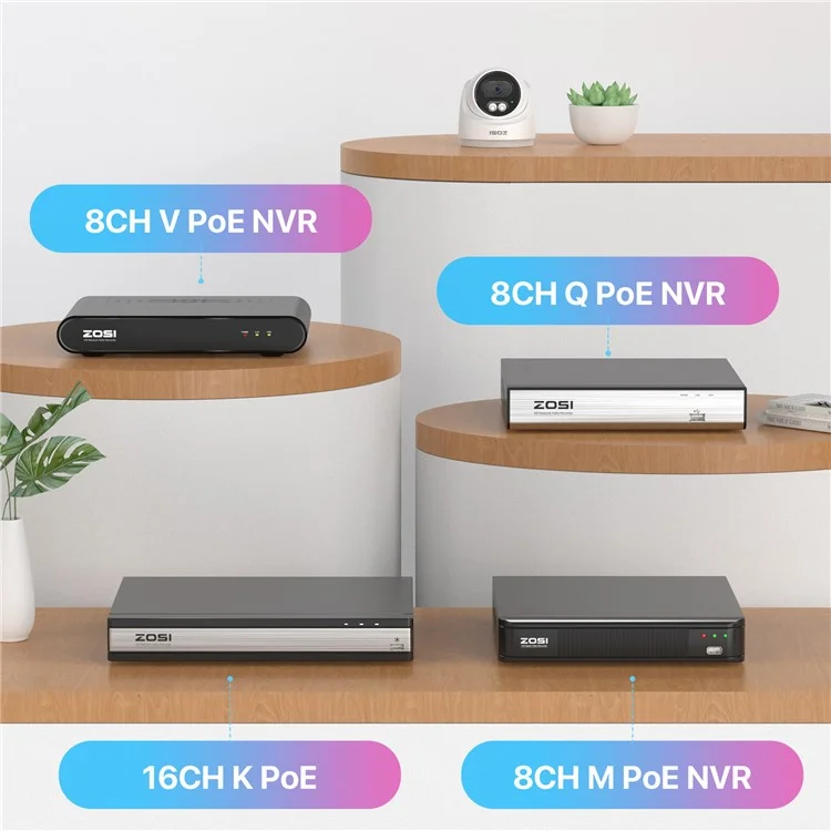 ZOSI C220 8 Caméras 4MP QHD 2,5K Poe Système de Sécurité avec NVR 5MP 3K et Disque Dur de 2 To pour Enregistrement 24/7 - 6 Caméras IP Dôme de 4MP - Prise US