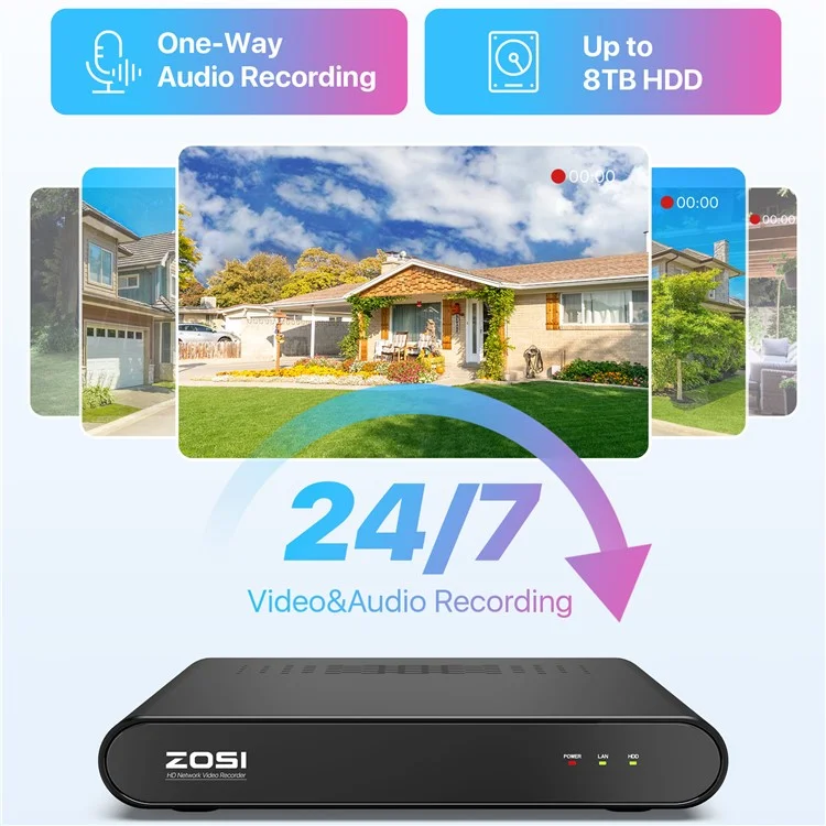 ZOSI C220 8 canaux 4MP QHD 2,5K Caméra de sécurité PoE 8 canaux 5MP 3K NVR avec disque dur 2 To pour un enregistrement 24/7 6 x 4MP Caméra dôme IP - Prise UE