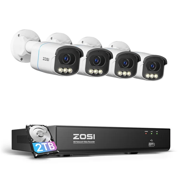 ZOSI C186 4K Aurora Lux Poe Security Camera True Full Color Night Vision 8MP 8CH NVR with 2TB HDD - US Plug