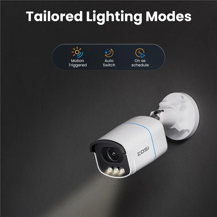 ZOSI C186 4K Aurora Lux Poe Security Camera True Full Color Night Vision 8MP 8CH NVR with 2TB HDD - US Plug