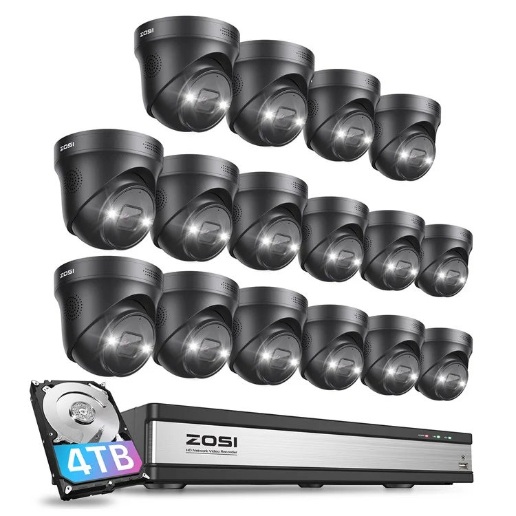 ZOSI 16CH 4K Security Camera System 16 x 8MP Outdoor Poe Cameras Two Way Audio Night Vision 16 Port NVR with 4TB HDD - US Plug