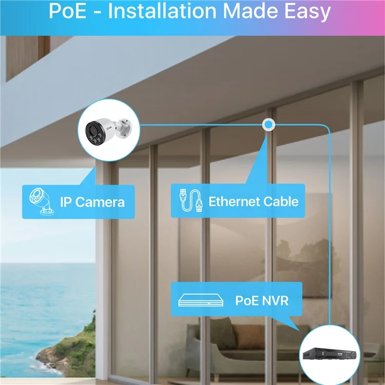 ZOSI Sistema di telecamere di sicurezza PoE da 8 canali con audio, NVR da 4MP con HDD da 2TB, rilevamento umano, visione notturna, 8 telecamere IP - Spina USA