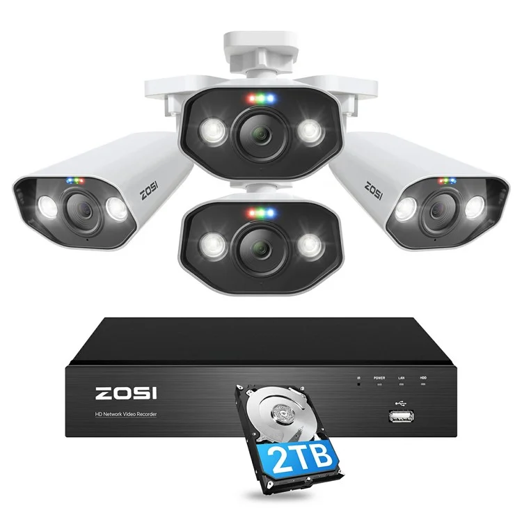 ZOSI 8CH 4K Home Poe Security Camera System 8MP NVR 2TB HDD 4 x 8MP Outdoor Poe IP Cameras - US Plug