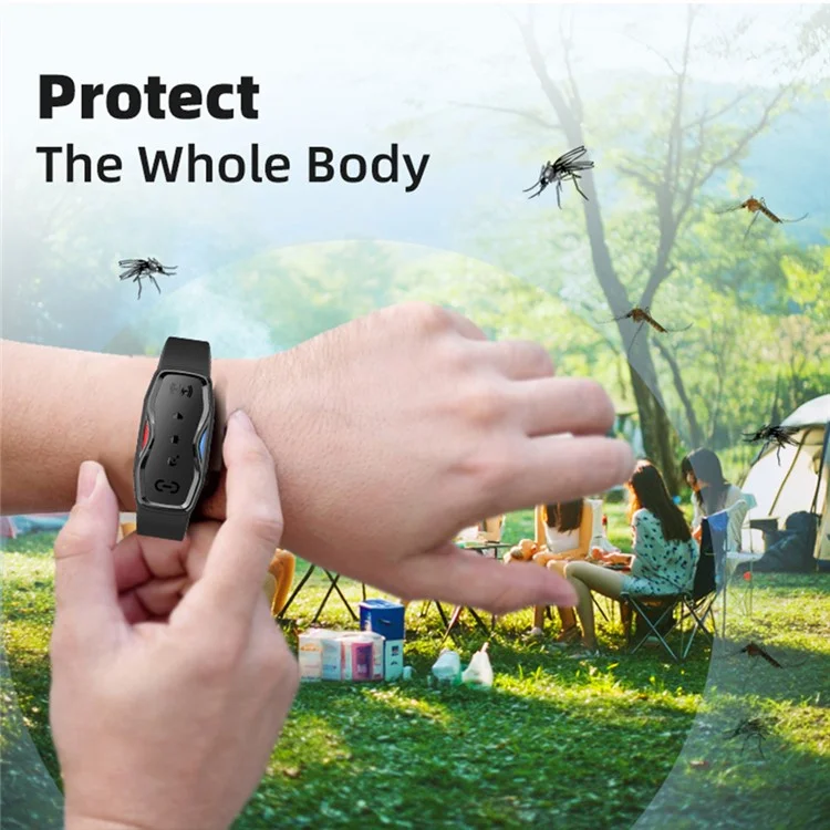 DIROSE F1 Chemical Free Ultrasonic Mosquito Repellent Bracelet Wearable Insect Repeller Wristband - Black