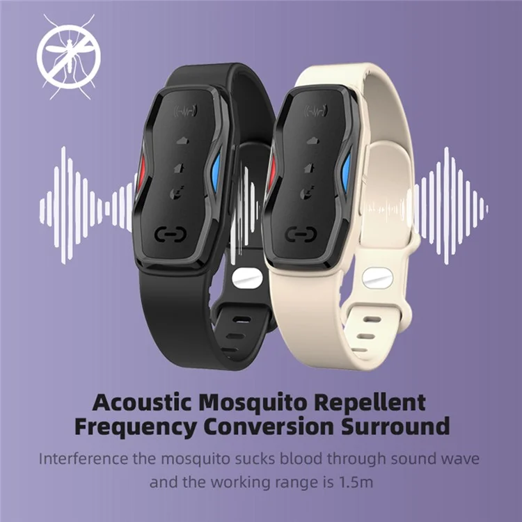 DIROSE F1 Chemical Free Ultrasonic Mosquito Repellent Bracelet Wearable Insect Repeller Wristband - Black