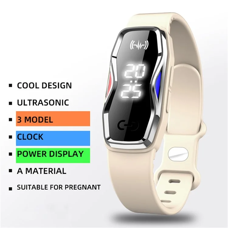 DIROSE F1 Pro Rechargeable Electronic Wristband Ultrasonic Mosquito Repellent Bracelet with Battery Display - White