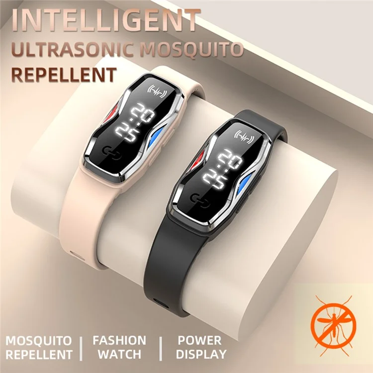 DIROSE F1 Pro Rechargeable Electronic Wristband Ultrasonic Mosquito Repellent Bracelet with Battery Display - White