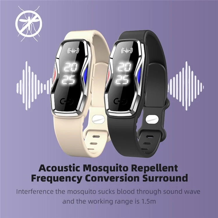 DIROSE F1 Pro Rechargeable Electronic Wristband Ultrasonic Mosquito Repellent Bracelet with Battery Display - White