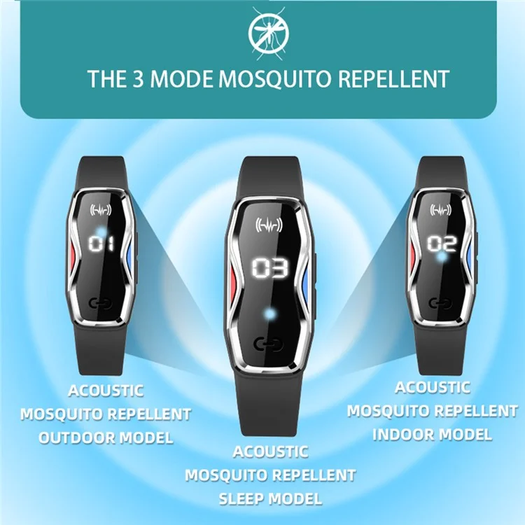 DIROSE F1 Pro Rechargeable Electronic Wristband Ultrasonic Mosquito Repellent Bracelet with Battery Display - White