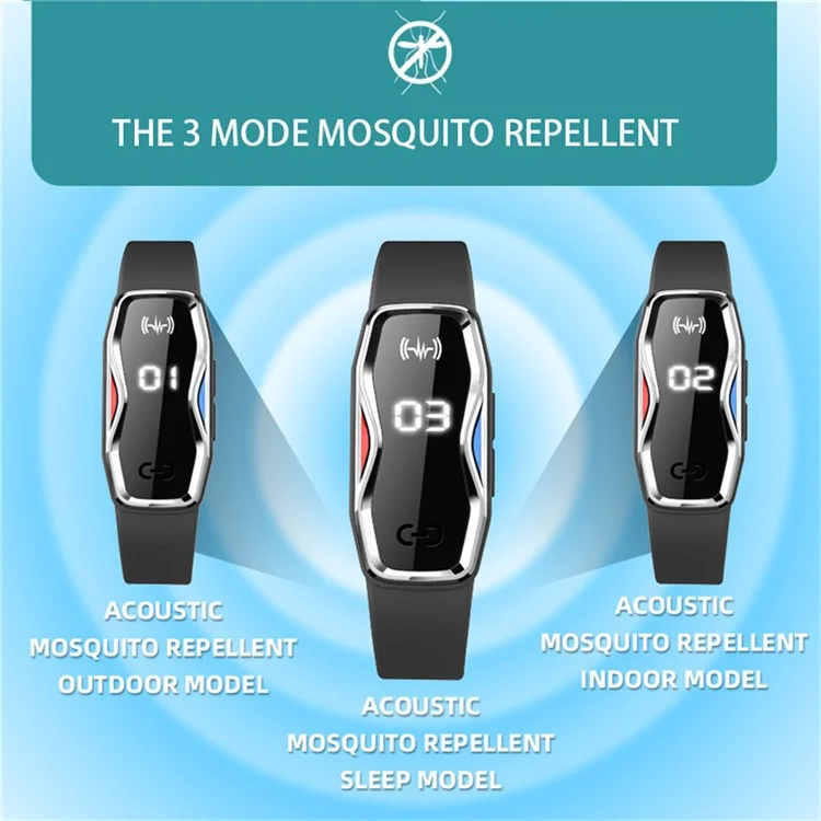 DIROSE F1 Max Ultrasonic Mosquito Repellent Bracelet Step Counter Electronic Smart Wristband - Black