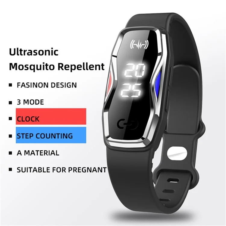 DIROSE F1 Max Ultrasonic Mosquito Repellent Bracelet Step Counter Electronic Smart Wristband - Black