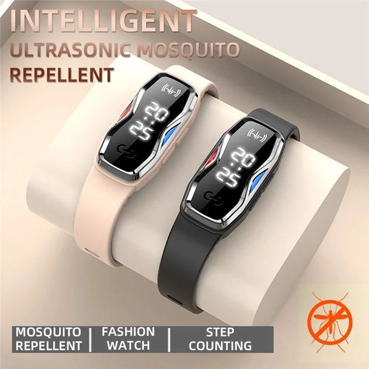 DIROSE F1 Max Ultrasonic Mosquito Repellent Bracelet Step Counter Electronic Smart Wristband - Black