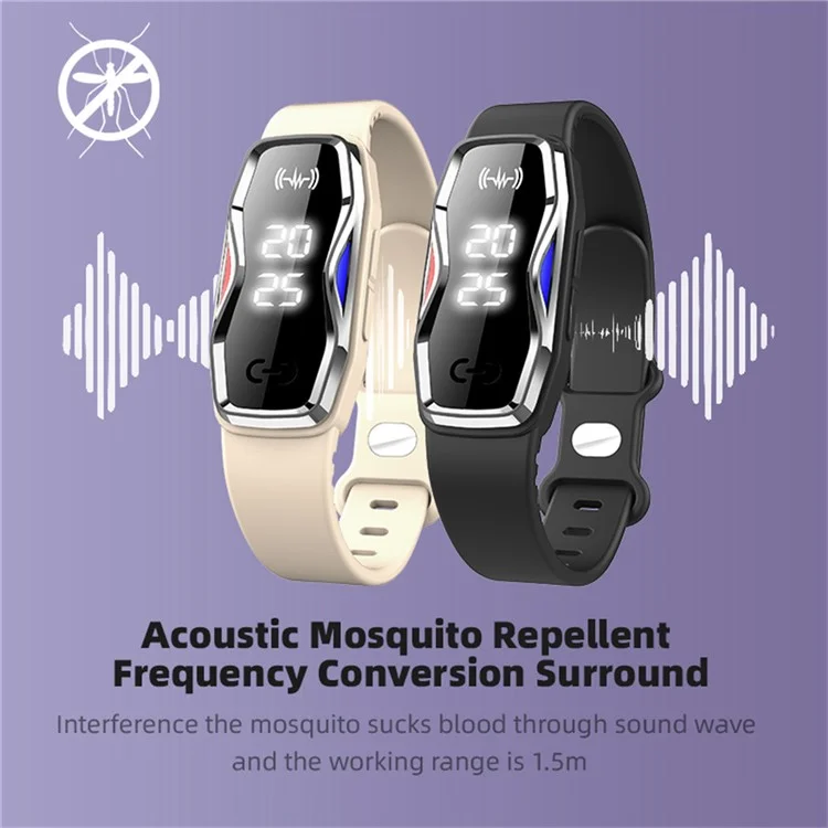 DIROSE F1 Max Ultrasonic Mosquito Repellent Bracelet Step Counter Electronic Smart Wristband - Black