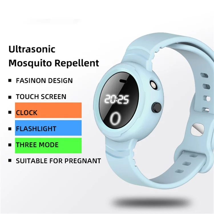 DIROSE F2 Touch Screen Electronic Smart Wristband Ultrasonic Mosquito Repellent Bracelet with Flashlight - Sky Blue