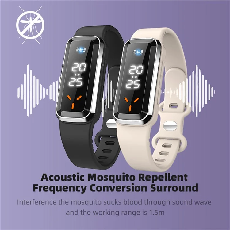 DIROSE F3 Pro Ultrasonic Mosquito Repellent Bracelet Sports Electronic Smart Wristband with Battery Display - White