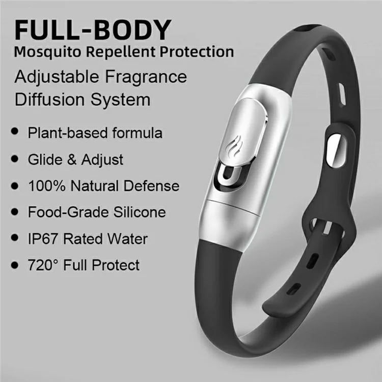 DIROSE F5 Essential Oil Mosquito Repellent Bracelet Insect Protection Silicone Wristband - Black