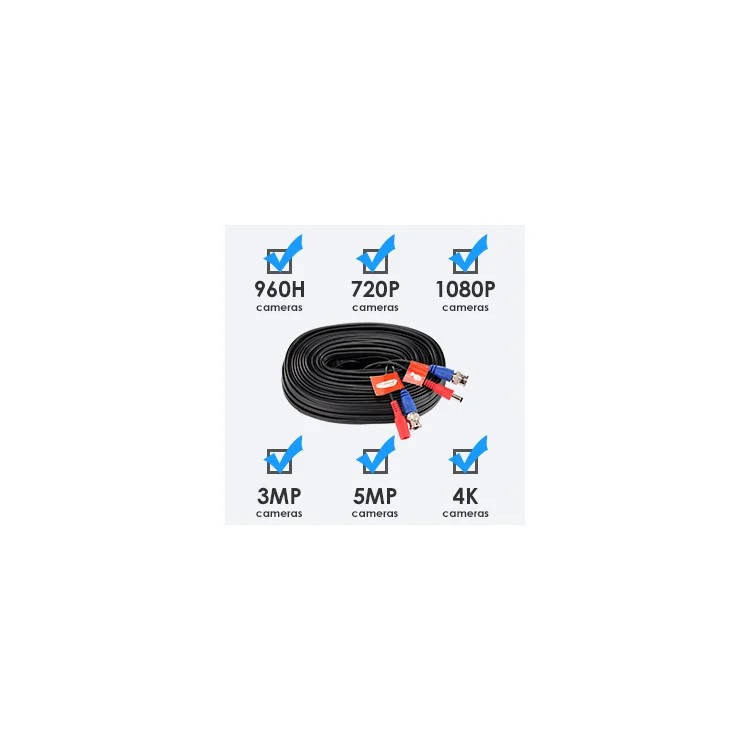 ZOSI 100 Feet 2 in 1 Video Power Cable BNC Extension Cord for Security Camera Systems
