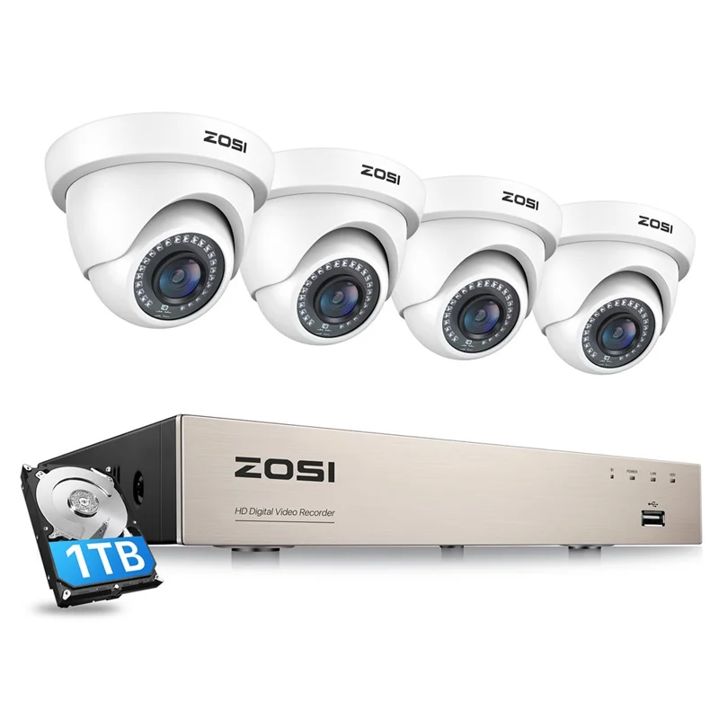 ZOSI 3K Lite Security Camera System AI Human Vehicle Detection Night Vision 4 1080P Cameras H.265+ 8CH DVR with 1TB HDD - White / EU Plug