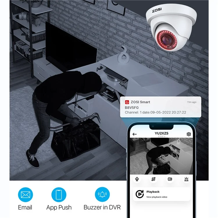 ZOSI 3K Lite Security Camera System AI Human Vehicle Detection Night Vision 4 1080P Cameras H.265+ 8CH DVR without HDD - White / US Plug