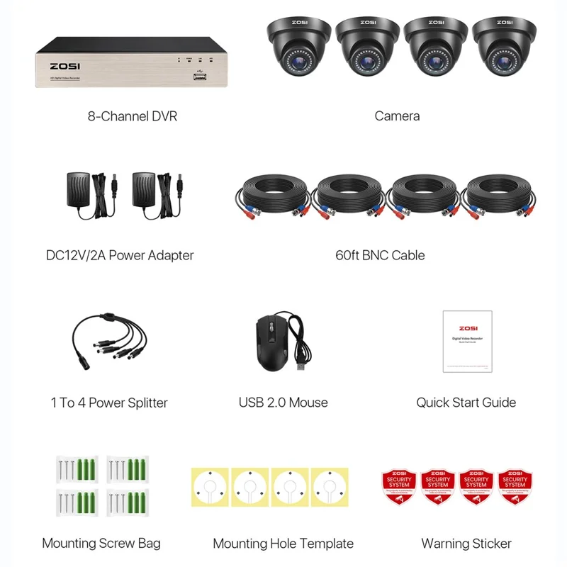 ZOSI 3K Lite Beveiligingscamsysteem AI Mens/Voertuigdetectie Nachtkijk 4 1080P Camera's H.265+ 8-kanaals DVR zonder HDD - Zwart / EU-stekker
