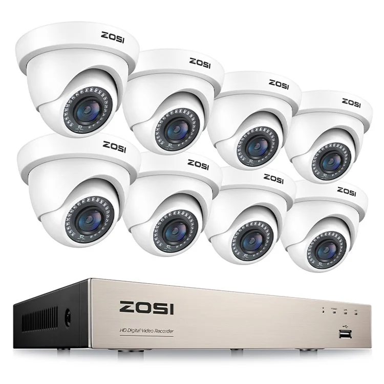 ZOSI 3K Lite Security Camera System AI Human Vehicle Detection Night Vision 8 1080P Cameras H.265+ 8CH DVR without HDD - White / US Plug