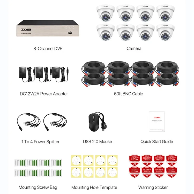 ZOSI 3K Lite Security Camera System AI Human Vehicle Detection Night Vision 8 1080P Cameras H.265+ 8CH DVR without HDD - White / US Plug