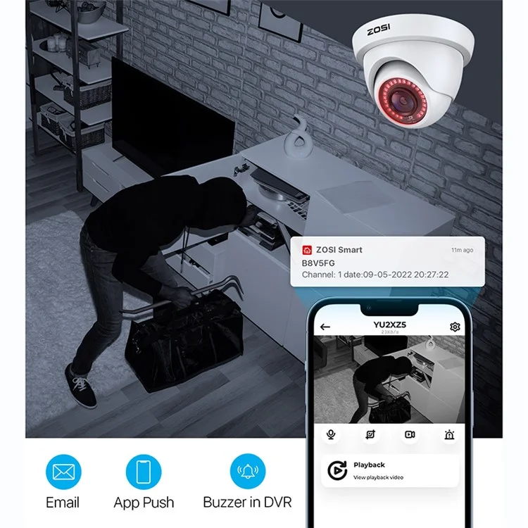 ZOSI 3K Lite Security Camera System AI Human Vehicle Detection Night Vision 8 1080P Cameras H.265+ 8CH DVR with 2TB HDD - White / US Plug