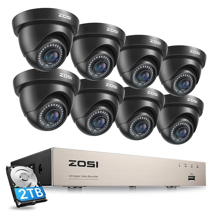Système de Caméras de Sécurité ZOSI 3K Lite Détection AI Humain/Véhicule Vision Nocturne 8 Caméras 1080P H.265+ DVR 8 Canaux avec Disque Dur 2To - Noir / Prise US