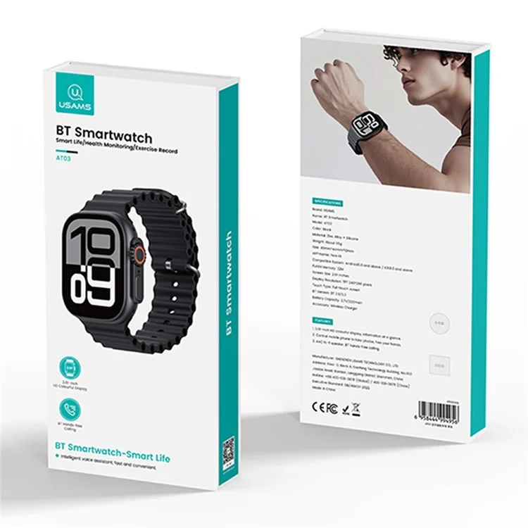 USAMS AT03 2.01 inch Smart Watch Bluetooth-Compatible Sports Tracking Voice Assistant Wristwatch for Android iOS