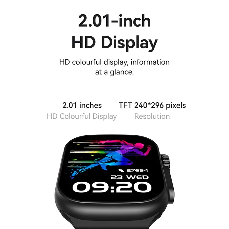 USAMS AT03 2.01 inch Smart Watch Bluetooth-Compatible Sports Tracking Voice Assistant Wristwatch for Android iOS