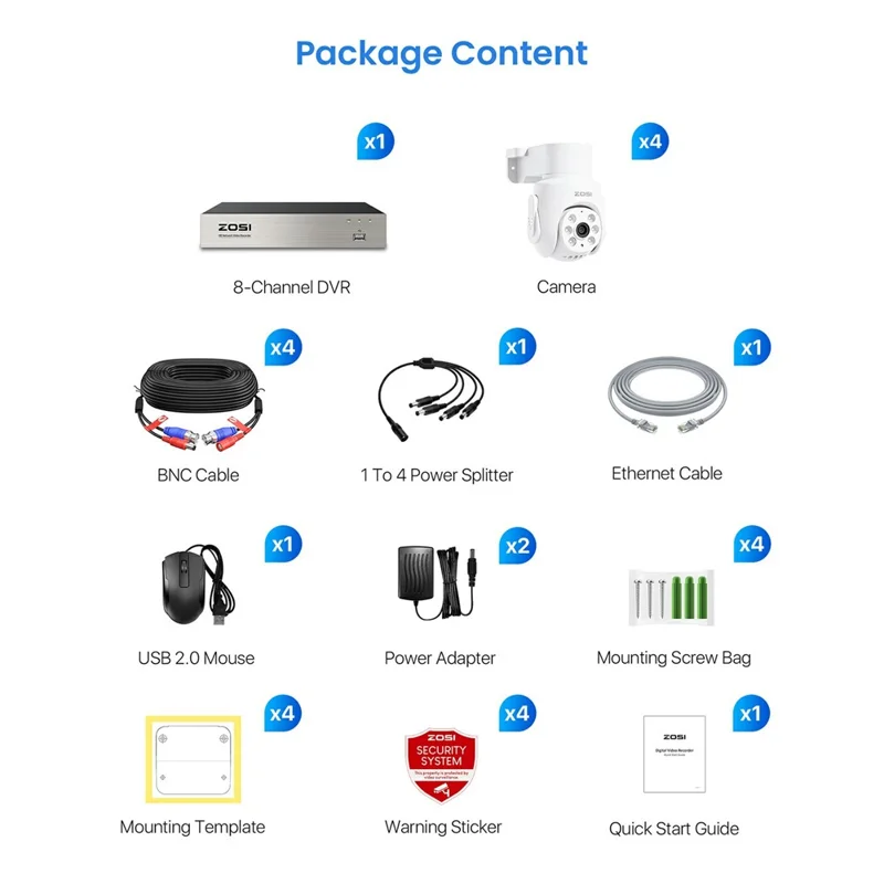ZOSI 1080P 4 Telecamere Sistema di Sicurezza Domestico 8CH 2MP DVR con Allarme Audio Spotlight (senza HDD)