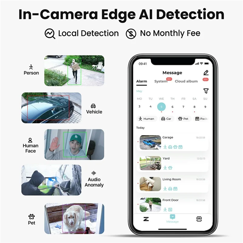 ZOSI C296 3K 8CH Sistema di Telecamere di Sicurezza PoE con Rilevamento Intelligente di Volti e Veicoli - 4 Telecamere PTZ da 5MP per Esterni, NVR 8CH 8MP con HDD da 2TB - Spina USA
