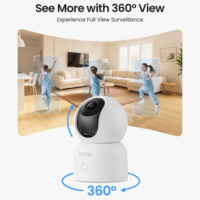ZOSI C518 4K 8MP Indoor Security WiFi Camera AI Human Pet Detection Night Vision Two-Way Audio Camera with 64G Memory Card - US Plug