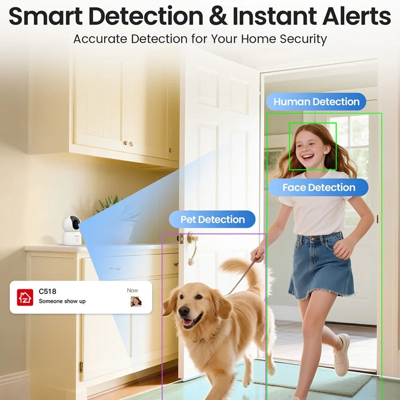 ZOSI C518 4K 8MP Indoor Security WiFi Camera AI Human Pet Detection Night Vision Two-Way Audio Camera with 64G Memory Card - US Plug
