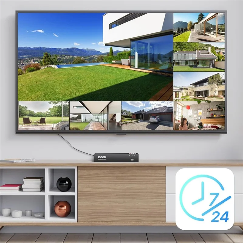 ZOSI 8-Kanal 4K Überwachungskamera-Set mit Scheinwerferlicht für Heimsicherheit, PoE-System mit 8 Anschlüssen, 16-Kanal 8MP NVR, 2TB Festplatte, 4 x 5MP Outdoor PoE IP-Kameras - US-Stecker