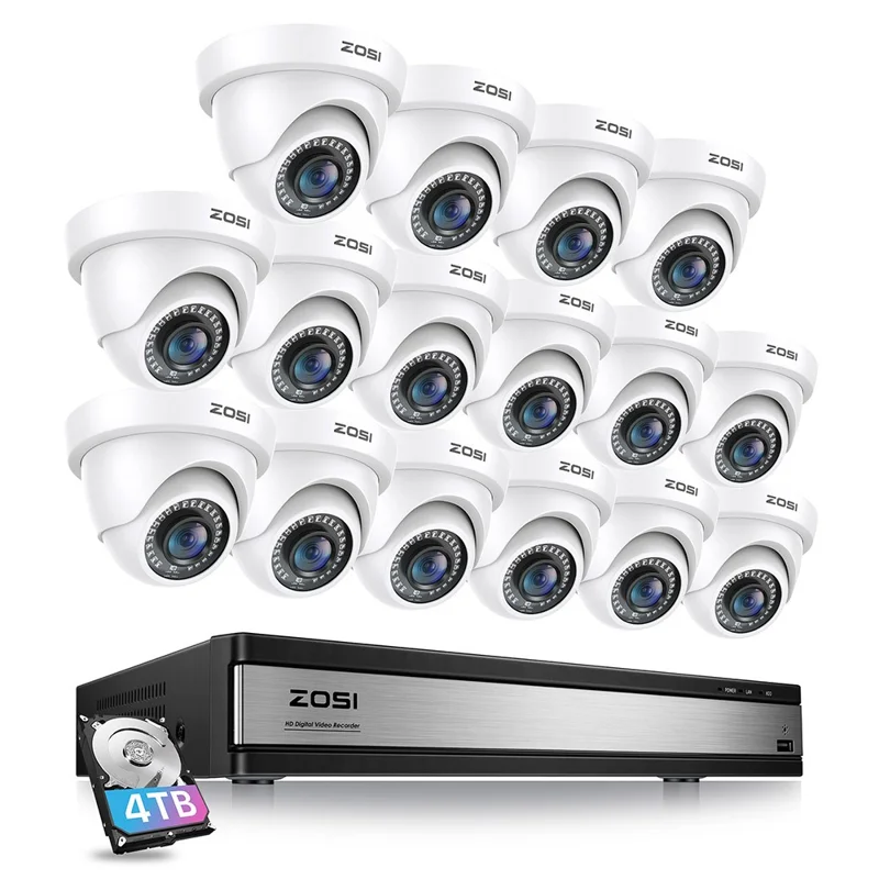 ZOSI C419 16CH Security Camera System AI Human Vehicle Detection Night Vision 16Pcs 1080P Cameras + DVR with 4TB HDD - UK Plug